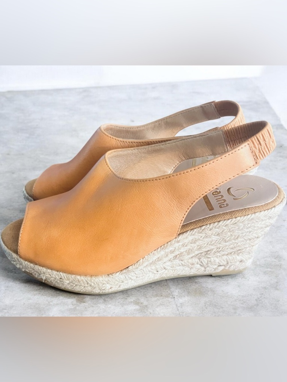 Kanna Leather Espadrille Wedge Sandals | Made in Spain Tan Slingback Size 7